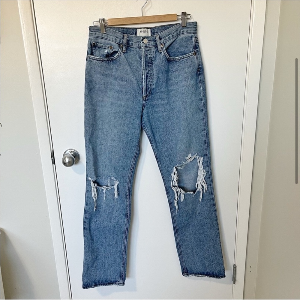 Agolde Lana Distressed Straight-Leg Jeans Backdrop Blue size 28 - Picture 4 of 16